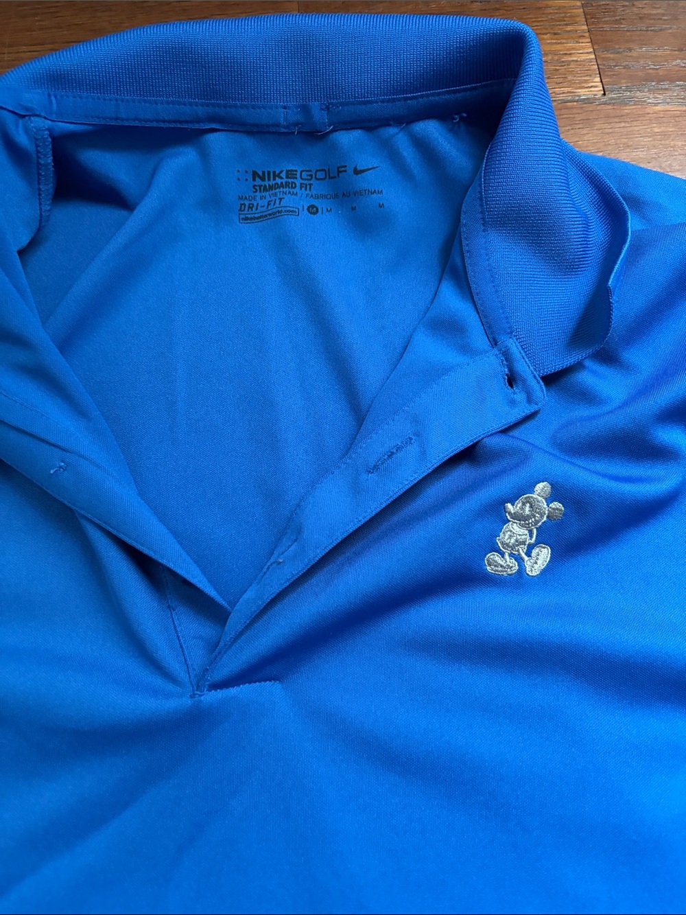Nike Men's Polo Shirt - Blue with Embroidered Mickey Patch